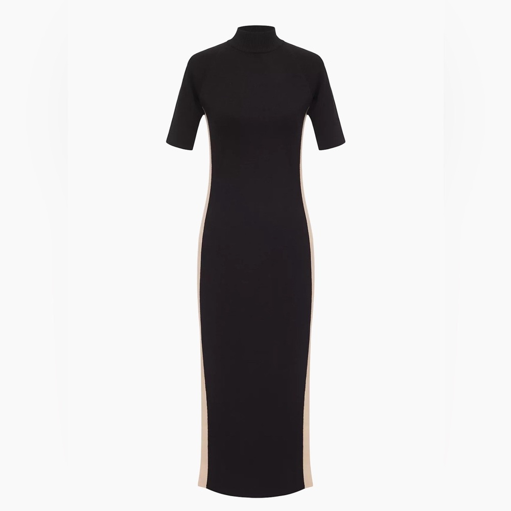 MONROW Midi Knit Dress in Black with Tan Stripe Size XS - Picture 4 of 12